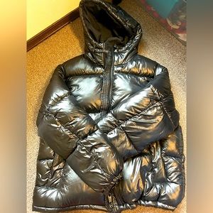 H&M Women’s Shiny Black Hooded Puffer Jacket Size L